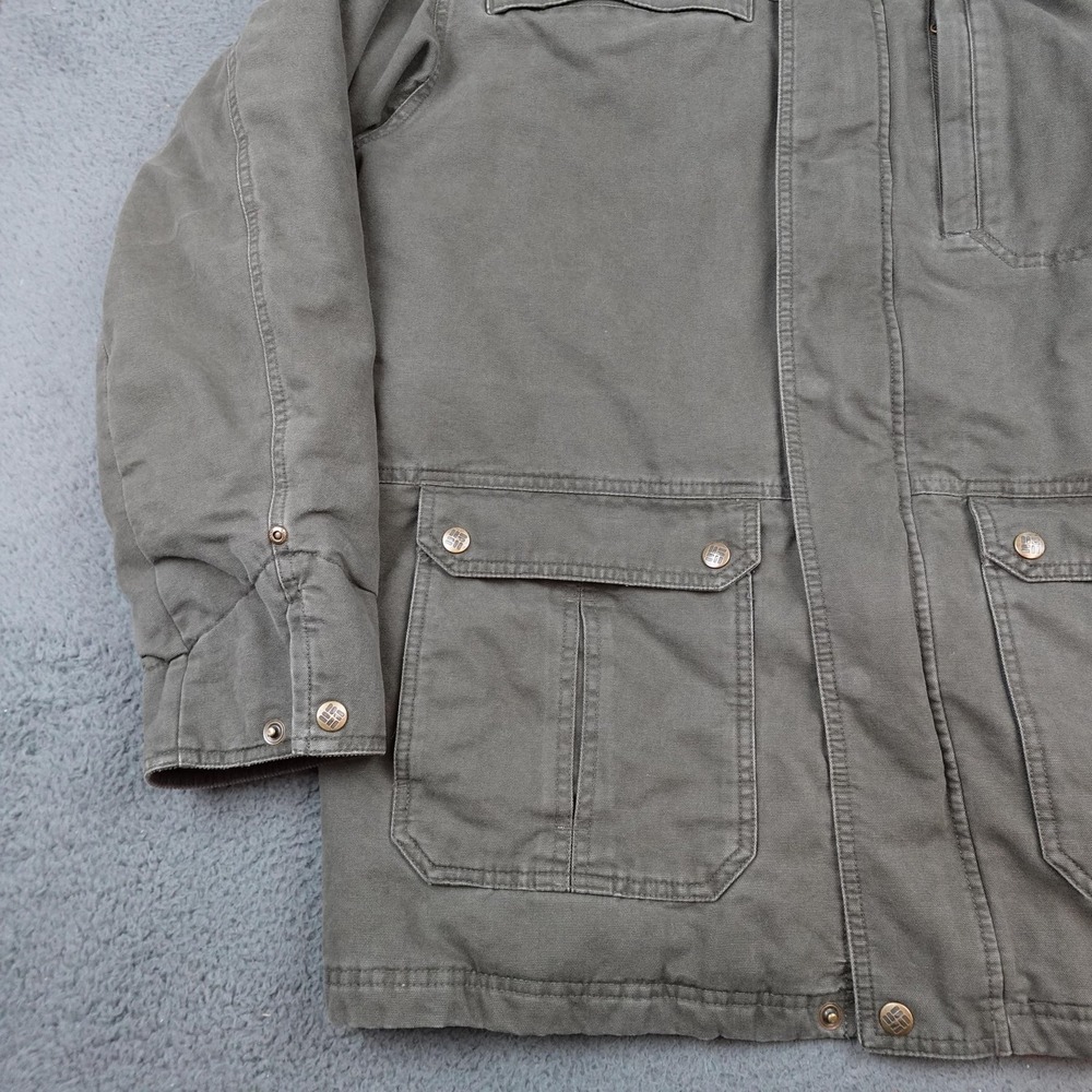 Columbia Jacket Mens Large Olive Canvas Field Barn Coat Corduroy Collar Flannel - Picture 3 of 12